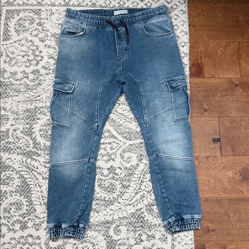 Zara Men's Denim Blue Cargo Joggers